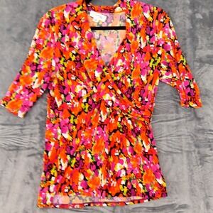 Josephine Studio Dress Womens Medium Multicolor Floral Print 3/4 Sleeve Stretch